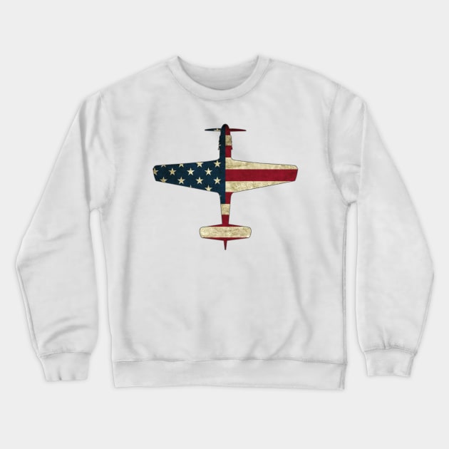 Patriotic Veteran P 51 Mustang Fighter Warbird Plane US Flag Crewneck Sweatshirt by stearman